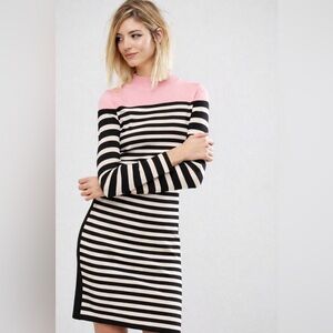 Sonia by Sonia Rykiel Striped Knit Dress Pink Mock Neck S–M